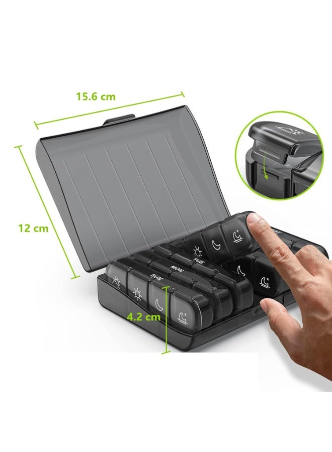 أوشيما منظم حبوب, مربع حبوب السفر المحمولة, ضوء دليل حالة حبوب الفيتامينات, منظم الطب الأسبوعي, منظم مربع حبوب 7 أيام حالة الفيتامينات, الأدوية, المكملات الغذائية, زيوت السمك (الأسود) - Image 2